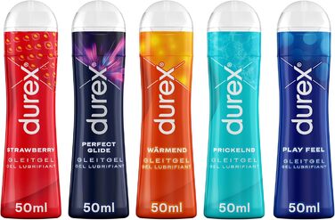 Гель-лубрикант 5 упаковок Durex Play Trial Set з Warming Sparkling Perfect Glide Feel Sweet Strawberry у дозуючих пляшках 50 мл