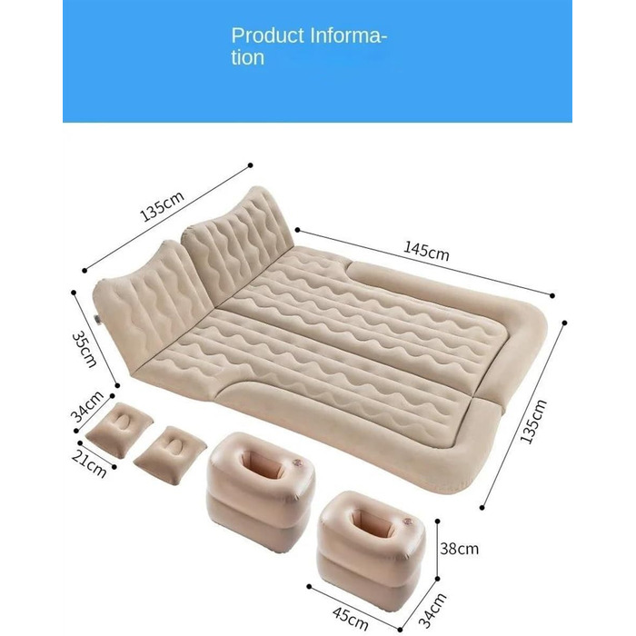 Автомобільний матрац WOLWES сумісний з автомобілем, позашляховиком, MPV, автомобілем, надувним туристичним матрацом, ліжком, заднім сидінням, багатофункціональною диванною подушкою, відкритим килимком для кемпінгу, 180 x 135 см (4)