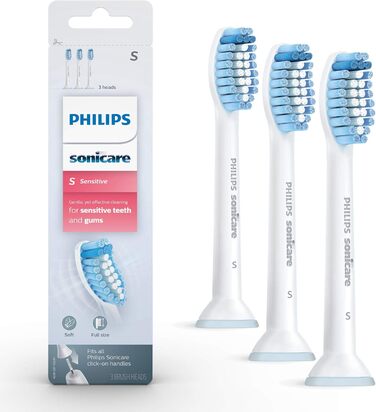 Оригінальні змінні насадки для чутливих зубів Philips Sonicare для чутливих зубів, 3 насадки для щітки, білі, HX6053/64 3 шт. и (1 упаковка) Sensitive