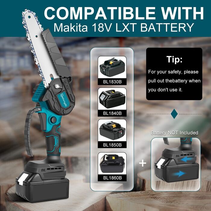 Безщіткова 6-дюймова ланцюгова пила для Makita 18V LXT (без акумулятора), Акумуляторна міні-бензопила для однієї руки для акумулятора Makita, Електрична ланцюгова пила для різання дерева / обрізки дерев / садові ножиці зелена