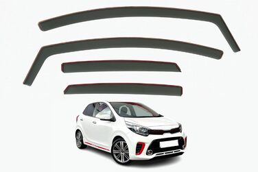 Комплект з 4 вітрових дефлекторів, сумісний з моделями Kia Picanto 5-дверний хетчбек 2017, 2018, 2019, 2021, 2022, 2022, 2023, 2024.