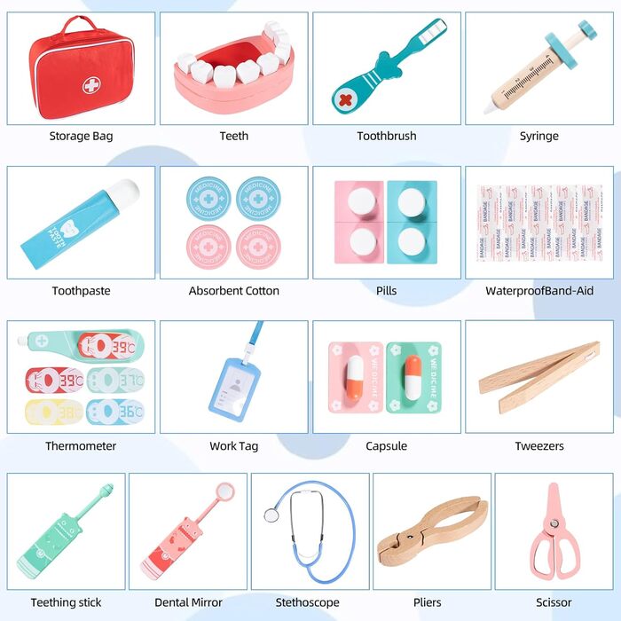 Кейс лікаря дитячий дерев'яний, ігровий набір стоматолога дерев'яний зі справжнім стетоскопом, кейс стоматолога, кейс лікаря дитячий на різдвяний день народження хлопчиків і дівчаток від 3 4 5 років (26 шт. )