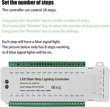 Світлодіодне освітлення сходів XLSBZ з детектором руху, світлодіодна сходова стрічка з 16 сходинок Тепле світло (28 сходинок RL-STEP-04 (з пультом дистанційного керування))