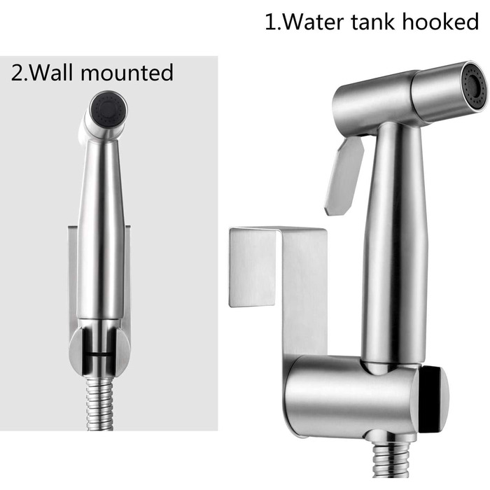 Ручний душ з нержавіючої сталі для біде, мусульманський душ з нержавіючої сталі та комплект спреїв для підгузників з дитячої тканини - з дозатором змішувача, шлангом і гачком, унітазом або настінним кріпленням
