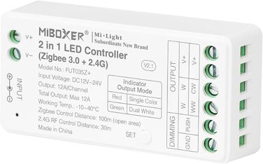 Диммер Milight Miboxer Zigbee3.0, одноколірний контролер світлодіодної стрічки, 12 В/24 В, сумісний із додатком Zigbee Storeo Echo / голосовим керуванням, (FUT035z)