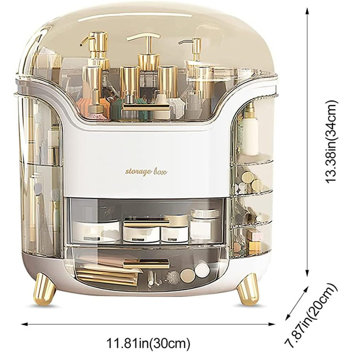 Коробка для зберігання органайзера для макіяжу Suyoo - футляр для косметики, догляду за шкірою та краси з прозорим дисплеєм кришки та висувними ящиками для комода та ванної кімнати, пилонепроникний водонепроникний білий