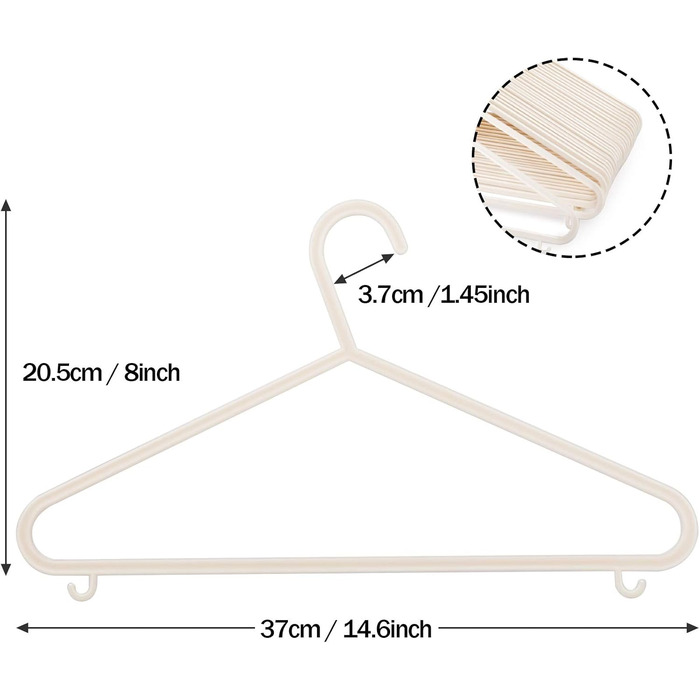Вішалка для костюмів ilauke Premium 50 шт. бежева пластикова вішалка з гачком, міцна протиковзка вішалка, яка економить простір, призначена для одягу, костюмів, куртки, штанів, пальто, сорочок, шириною 37 см