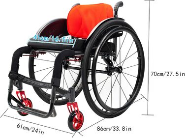 Самохідна складна інвалідна коляска Складна транспортна інвалідна коляска Алюмінієва портативна туристична інвалідна коляска Легка транзитна інвалідна коляска (42 см/16,5 дюймів сидіння, червоне) 42 см/16,5 дюймів сидіння червоне