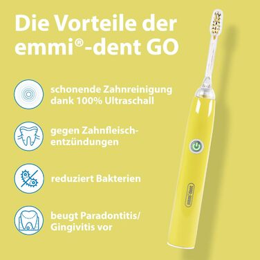 Електрична ультразвукова зубна щітка emmi-dent Go (Basic Set Yellow) I Ідеально підходить для чутливих зубів і ясен I Оптимальне чищення без скрабування I До 12 днів автономної роботи