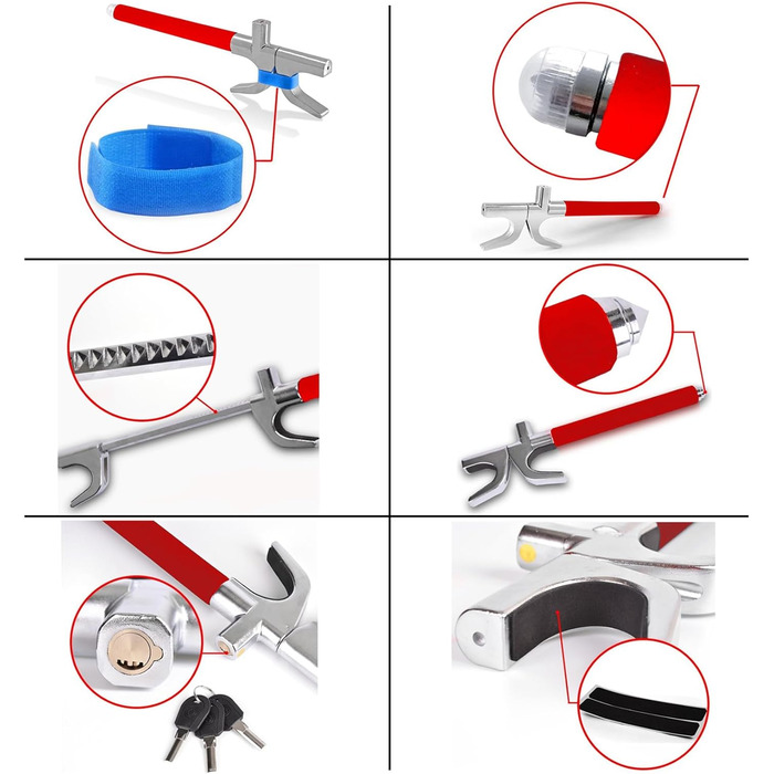 Кіготь керма Tevlaphee, Блокування керма для автомобіля, Автомобільний антизлодій, Блокування керма RV, Кіготь автомобіля як іммобілайзер, Універсальний(жовтий) (червоний)