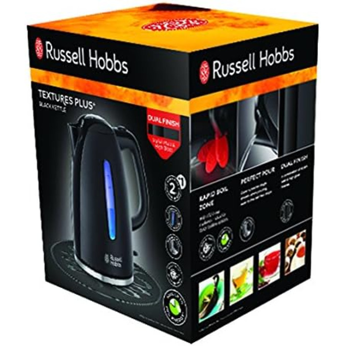 Набір для сніданку Russell Hobbs з 2 шт. електричний чайник (2400 Вт, світлодіодне освітлення) тостер (дуже широкі слоти для тостів) серія Textures Plus