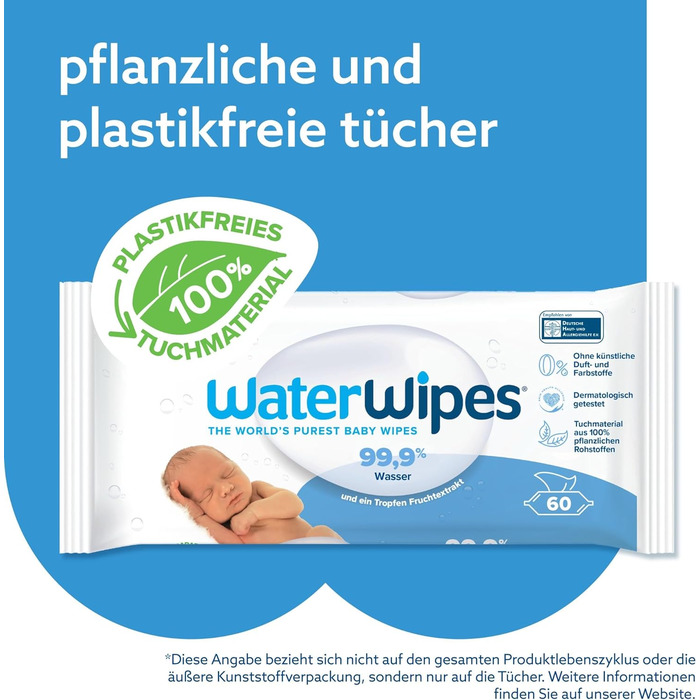 Оригінальні очищувальні серветки WaterWipes Plastic Free для немовлят, 720 шт. (12 упаковок), 99,9 очищувальні серветки на водній основі, без запаху для чутливої шкіри (1080 шт. (1 упаковка))