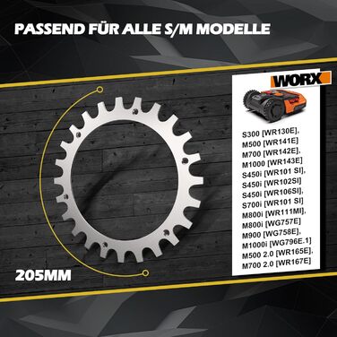 Шипи робота-газонокосарки для газонокосарки Worx Landroid Model S/M, товщина 2 мм, покращення зчеплення, отвори для гвинтів з потайною головкою, поліровані без задирок, розмір колеса робота діаметр 205 мм