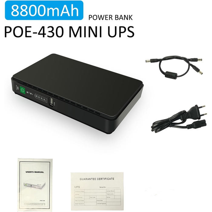 Джерело безперебійного живлення UPS Mini UPS 8800 мАг Power Bank з гігабітним POE для бездротового маршрутизатора, модему, камери, монітора, IP-телефонії, веб-камери тощо, вхідний вихід змінного струму USB 5 В постійного струму 5 В постійного струму 5 В 9