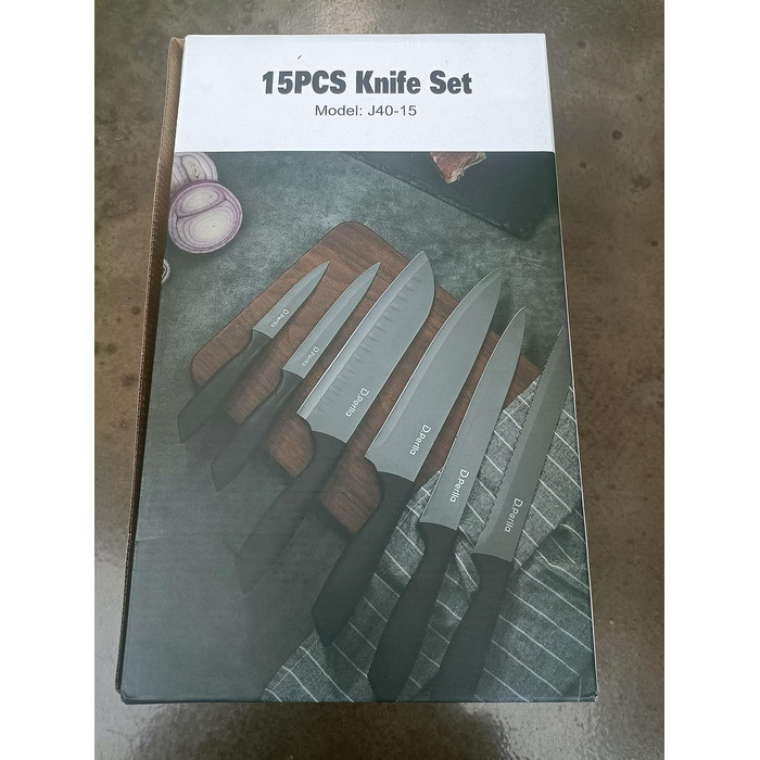 Набір ножів, Набір ножових блоків D.Perlla з 15 предметів з дерев'яним бруском, Чорний набір кухонних ножів з дерев'яним бруском, Набір блоків ножів з антипригарним покриттям, Німецький набір кухонних ножів з нержавіючої сталі з кухарським ножем