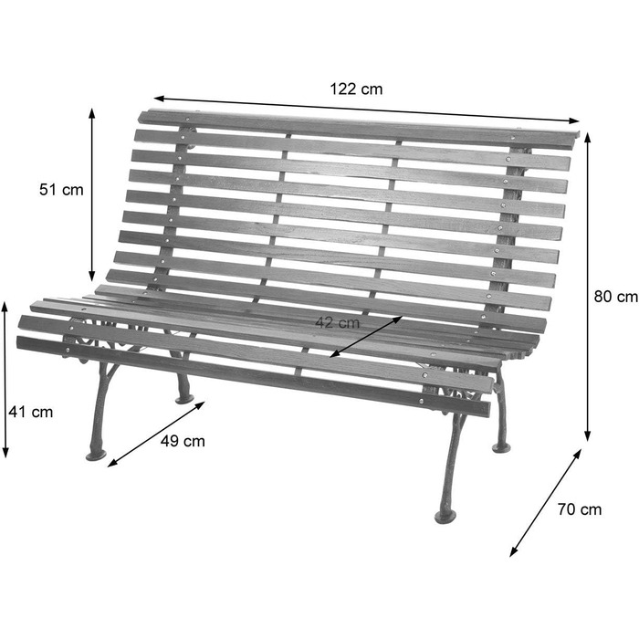 Садова лавка Mendler HWC-F97AM, лавка лавка паркова дерев'яна, 2-місна чавунна деревина 122см 22кг - світло-коричнева