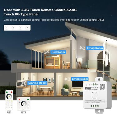 В-1 WiFi Світлодіодний контролер DC5V24V Bluetooth Світлодіодний контролер, сумісний з Alexa Google Home Розумне голосове керування для 5-канальної ШІМ RGB CCT RGBW SPI світлодіодна стрічка WS2812B 2.4G радіочастотний пульт дистанційного керування (монохр