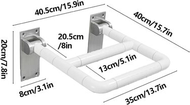 Поручень для туалету, Відкидний поручень з алюмінієвого сплаву, Вантажопідйомність, Унітаз для ванної кімнати в Н-подібній формі і на стіну, Поручні для людей похилого віку, Поручні з нержавіючої сталі (Whi White