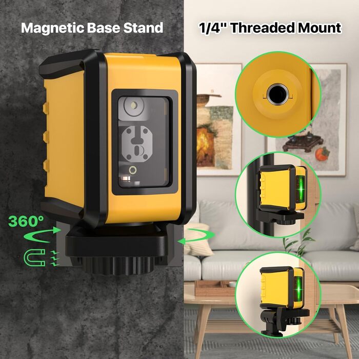 Самовирівнюючий лазерний нівелір DEGLASERS 100ft green cross line laser level, 3 налаштування яскравості, ручне самовирівнювання та імпульсний режим, водонепроникність IP54, магнітний тримач