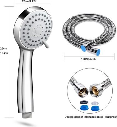 Душова лійка Ручна душова лійка 3 режими розпилення Високий напір зі шлангом 1,5 м Водозберігаюча душова лійка Ручна душова лійка з душовим шлангом і тефлоновою стрічкою хром 3