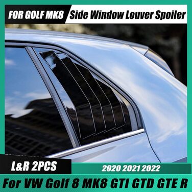 Комплект захисних плівок для автомобільних жалюзі JEZOE Side Window Spoiler Cover, для VW Golf 8 MK8 GTI GTI GTD R TSI TDI R-line 2020-2022 Gloss Black