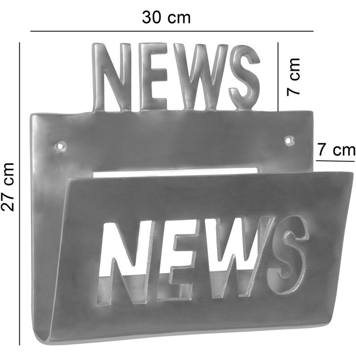 Декоративна настінна підставка для газет Алюмінієвий тримач для газет Металевий тримач для журналів Індустріальний стиль Сріблястий колір для підвішування Вінтажна підставка для журналів з полицею 30 х 27 см