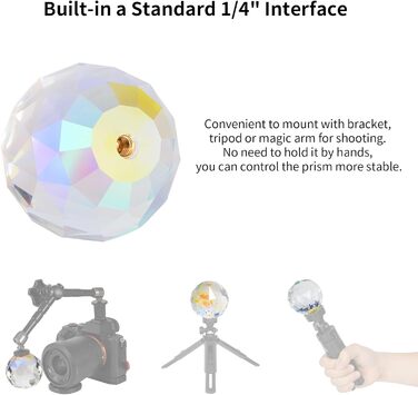 Кульова призма для фотографування з кришталевою мембраною з різьбовим отвором 1/4', професійна оптична кришталева скляна кульова призма, створює ефект легкої веселки для фотографів студійної фотозйомки