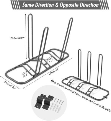 Стійки для велосипедів, Стійки для зберігання велосипедів Електровелосипеди Стійки для велосипедів Кілька підставок Велосипедні стійки Місця для 3 велосипедів Ширина шин Велосипедні стійки Наземні підставки, 124 x 39.5 x 73.5 см