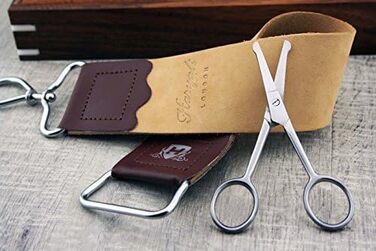 Повний набір для гоління Rosewood Old Style Classic Barber - вінтажне гоління - Пряма бритва, шкіряні ремінці, синтетична щітка для борсука, ножиці для догляду за носом і коробка для гоління з палісандра