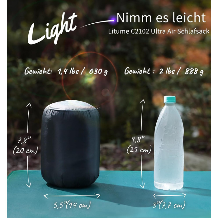 Ультракомпактний пуховий спальний мішок Litume для літа та 3 сезонів, 700 наповнювачів, ультралегка мумія, портативний, піші прогулянки, подорожі, кемпінг, рюкзаки, дорослі, на відкритому повітрі C2102 (3 сезони)