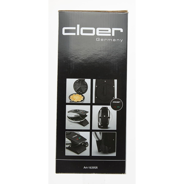 Вафельниця Cloer 1639SR, вафля у вигляді серця 15,5 см Ø, подвійне антипригарне покриття, стійка до цукру, 930 Вт, підвісний кошик, практична функція підставки, високоякісний корпус з нержавіючої сталі, нержавіюча сталь