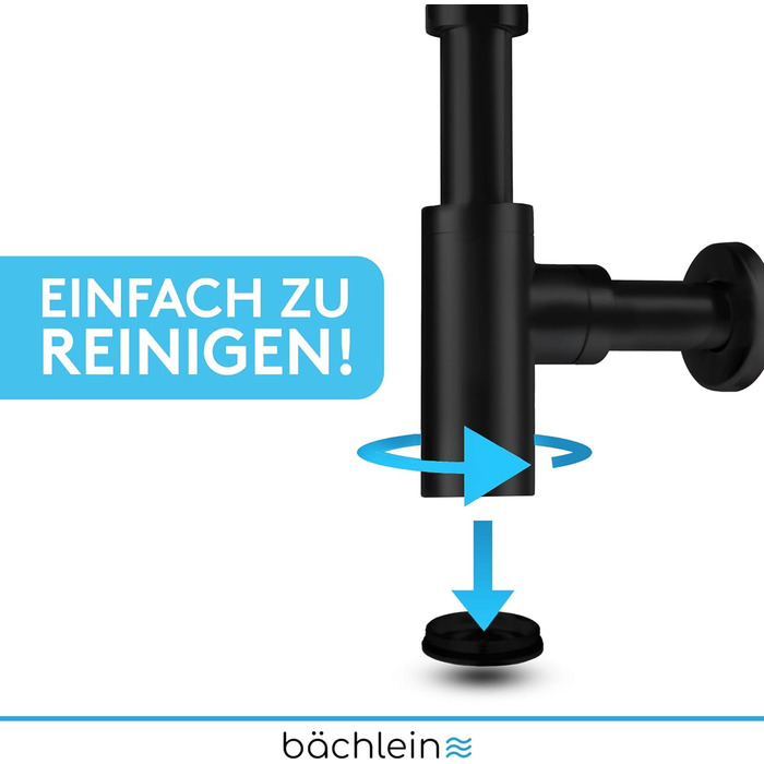 Сифон Bchlein Design універсальний для умивальника та умивальника - Зливний набір ідеально підходить - Гідрозатвор з отвором для чищення Інструкція з монтажу - Дизайн сифонного зливного набору Трубчастий сифон (чорний матовий)