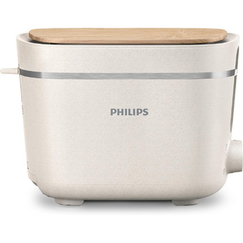 Тостер Philips Eco Conscious Edition - 2 слоти для тостів, 8 рівнів, насадка для булочки, функція розморожування, виготовлений з відпрацьованої кулінарної олії, шовковий білий матовий (HD2640/10)