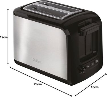 Тостер Tefal Express TT410D на 2 скибочки, чорний, нержавіюча сталь, 2 скибочки, 850 Вт, 160 мм одинарний