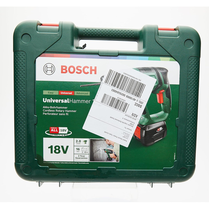 Акумуляторний перфоратор Bosch UniversalHammer 18V ( акумуляторна батарея 4,0 Ач система 18 вольт для свердління, перфорації, довбання та загвинчування в кейсі) Комплект 1 акумуляторна батарея 4,0 Ач UniversalHammer 18V Новий