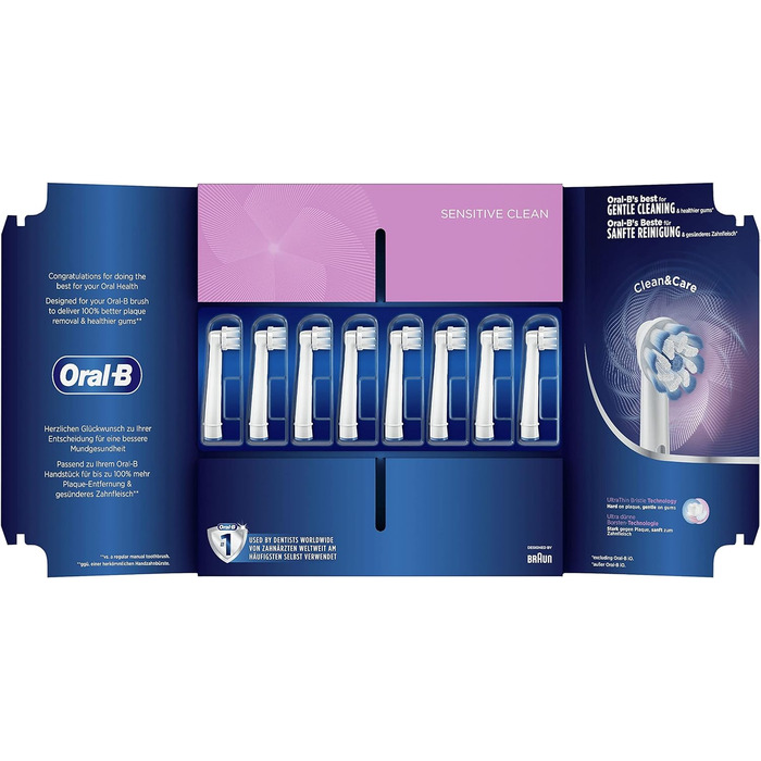 Щітки для електричної зубної щітки Oral-B Sensitive Clean, 8 шт. , дбайливе чищення зубів, ультратонка щетина, насадка-щітка для зубних щіток Oral-B, упаковка, сумісна з поштовою скринькою 8 шт. (1 упаковка) Одинарна