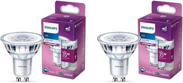 Лампи Philips LED Classic GU10 Warm Glow (50 Вт), рефлекторні світлодіодні плями з регулюванням яскравості та теплим білим світлом, енергозберігаючі лампи з тривалим терміном служби (35 Вт, ука (2 уп.), не затемнюються)