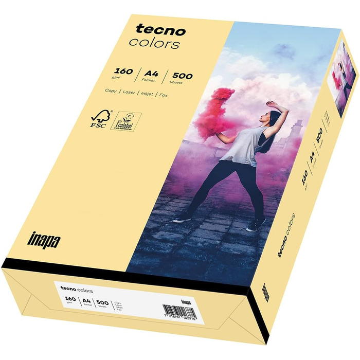 Кольоровий папір для принтера INAPA, кольоровий папір TECNO Кольори 160 г/м, А4, 1 250 аркушів (5x250), замша