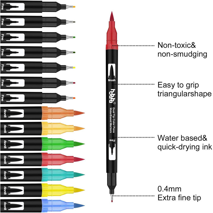Кольорів Пензлик Маркер Ручки Аксесуари для журналів Шпильки, Фломастери з подвійним наконечником для дітей та дорослих, Написи від руки HO-100B, 100