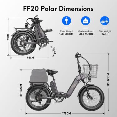 Чоловічий електронний велосипед Fafrees FF20 Polar Fatbike Чоловічий 20-дюймовий 48V 10,4Ah * 2 батареї до 160 км, офіційний жіночий складний велосипед E Bike для жінок на 160-200 см, стартова допомога 6 км / год, Ebike Shimano 7S електричний велосипед гі