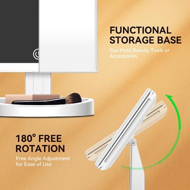 Дзеркало для макіяжу Auxmir зі збільшенням /5X/10X, світлодіодне дзеркало для макіяжу з підсвічуванням 3 кольорів, акумуляторне складне дзеркало для макіяжу з регулюванням яскравості світла, заряджається від USB, біле