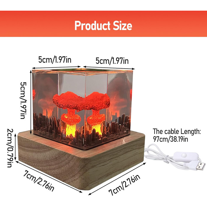 Ядерна вибухова лампа SWTHM, нічне світло грибної хмари 3D лампа грибна хмара Настільна лампа для атомної бомби Ядерний вибух Бомбова лампа Атмосфера для прикраси новизни (велика) (S)