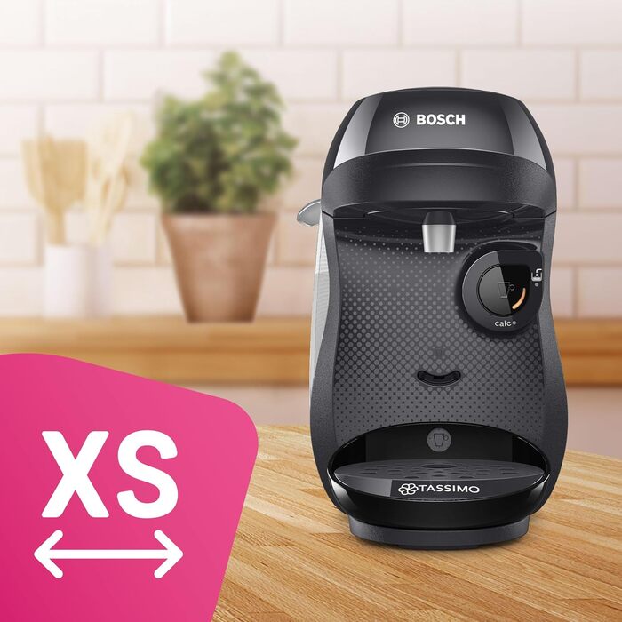 Капсульна машина Bosch Tassimo Happy TAS1002 кавоварка by, 70 напоїв, повністю автоматична, підходить для всіх чашок, компактна, 1400 Вт, чорний/антрацит