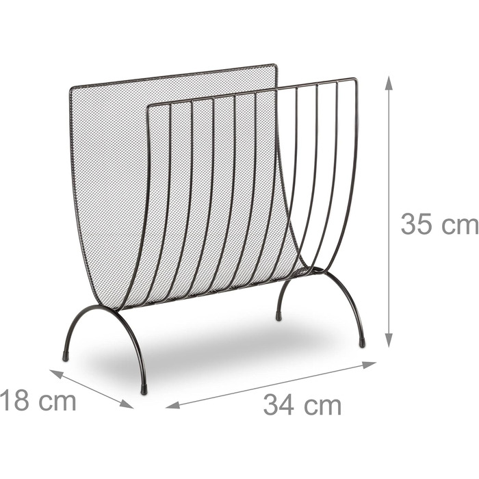 Стійка для журналів Relaxdays металева, тримач для газет стоячий, колектор для журналів чорний, ВхШхГ 35 x 34 x 18 см, чорний
