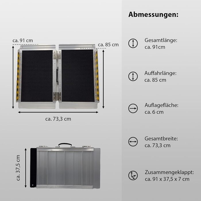 Пандус для інвалідного візка складаний 91 см Вантажопідйомність 272 кг Алюміній, сірий, чорний Протиковзке покриття Drive-on ramp