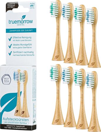 Екологічні бамбукові щітки для звукової зубної щітки happybrush Eco VIBE 3 8 розд. Біорозкладана ручка без пластику 100 веганський Середня щетина Синьо-зелений Набір значень з 8 Синьо-зелений