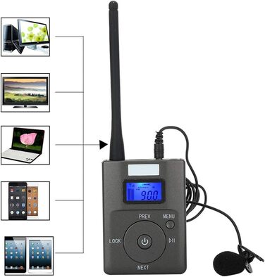 Портативний FM-передавач PUSOKEI, адаптер стереорадіомовлення MP3 з низьким енергоспоживанням, підтримка 3,5-мм AUX-входу для туризму, конференц-залу, кампусу та водіння автомобіля