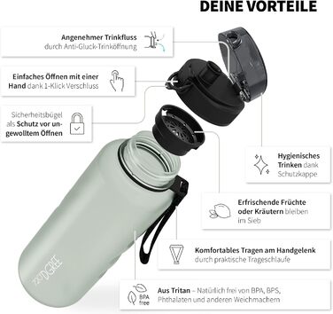 Пляшка для води 720DGREE 1л Sport 'uberBottle softTouch Sieb - Без BPA - Пляшка для води для універі, роботи, фітнесу, велосипеда, активного відпочинку, роботи - спортивна пляшка з тритану - легка, ударостійка, багаторазова (1500 мл, шампанське - кремово-