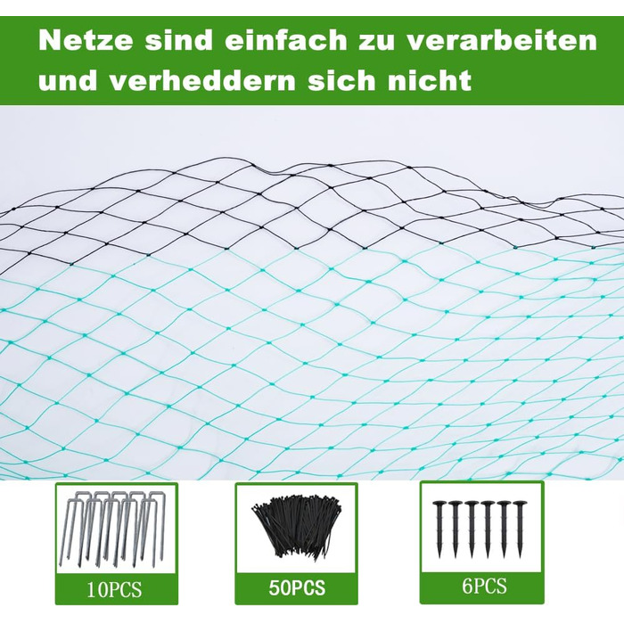 Сітка для птахів Сітка для саду, Садові сітки, Сітка для розведення птиці в клітці для курчат, Важка нейлонова сітка проти птахів, Використовується для ставка з рибою, Сад, Захист огорожі, Запобігання тваринам 16x7 м, Розмір сітки 6 см, Колір Зелений