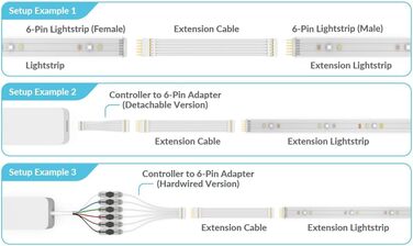 Подовжувач для Philips Hue Lightstrip Plus (150 мм, 5 шт., білий - MIKRO 6-контактний V4) (чорний (стандартний 6-контактний) - V3, 3м - 2 шт.)